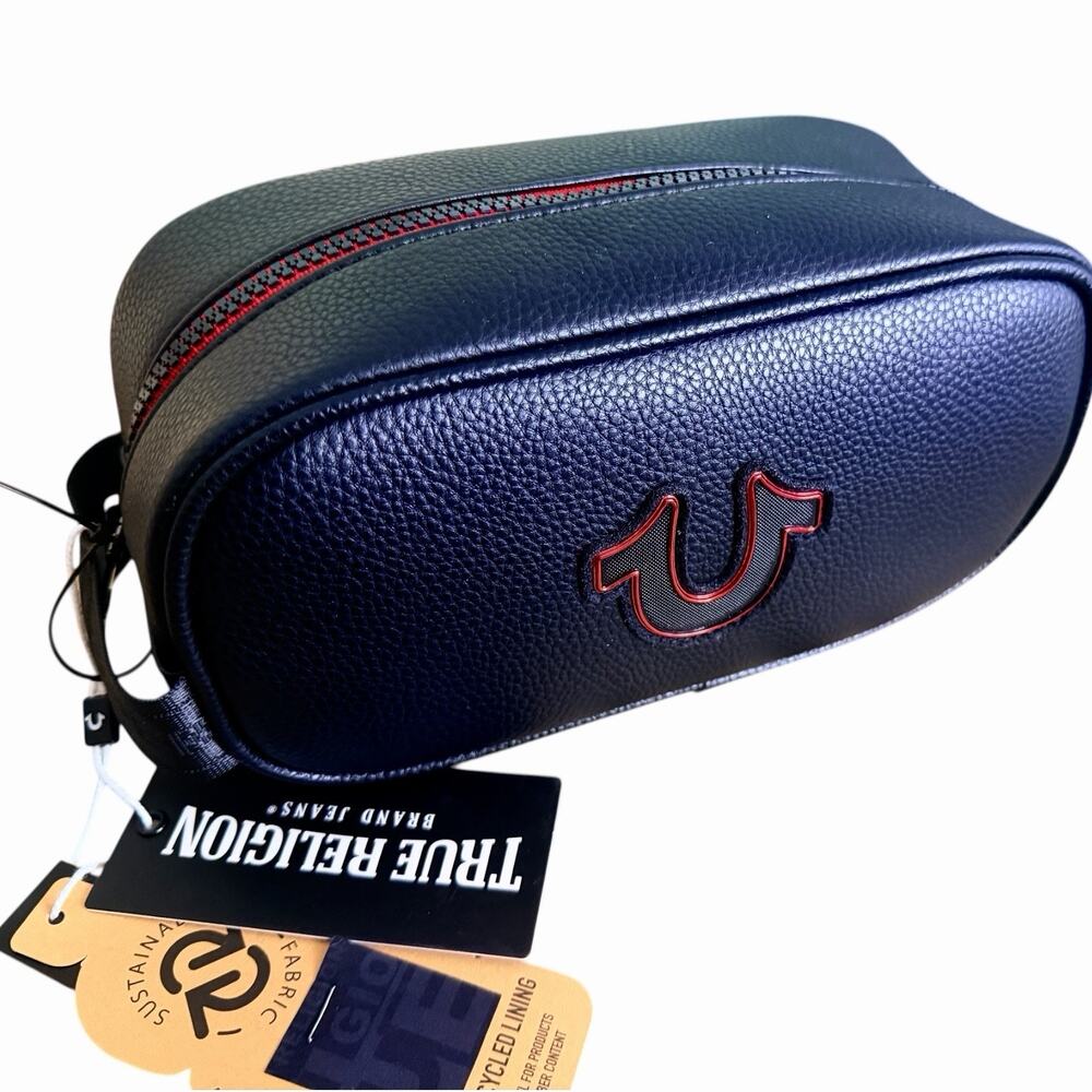 TRUE RELIGION Men’s Travel Dopp Kit Clutch Zip Bag Black New 10” x 5” x 4”